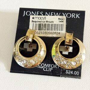 Vintage Jones New York Macys Gold Tone Clip On Earrings Chunky Bling Retro